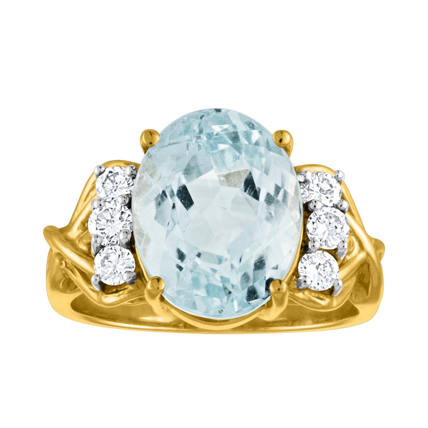 5.00 Carat Blue Topaz Diamond Gold Ring For Sale