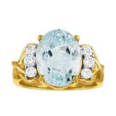 Vintage 5.00 Carat Blue Topaz Diamond Gold Ring
