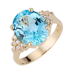 5.00 Carat Blue Topaz Diamond Yellow Gold Ring