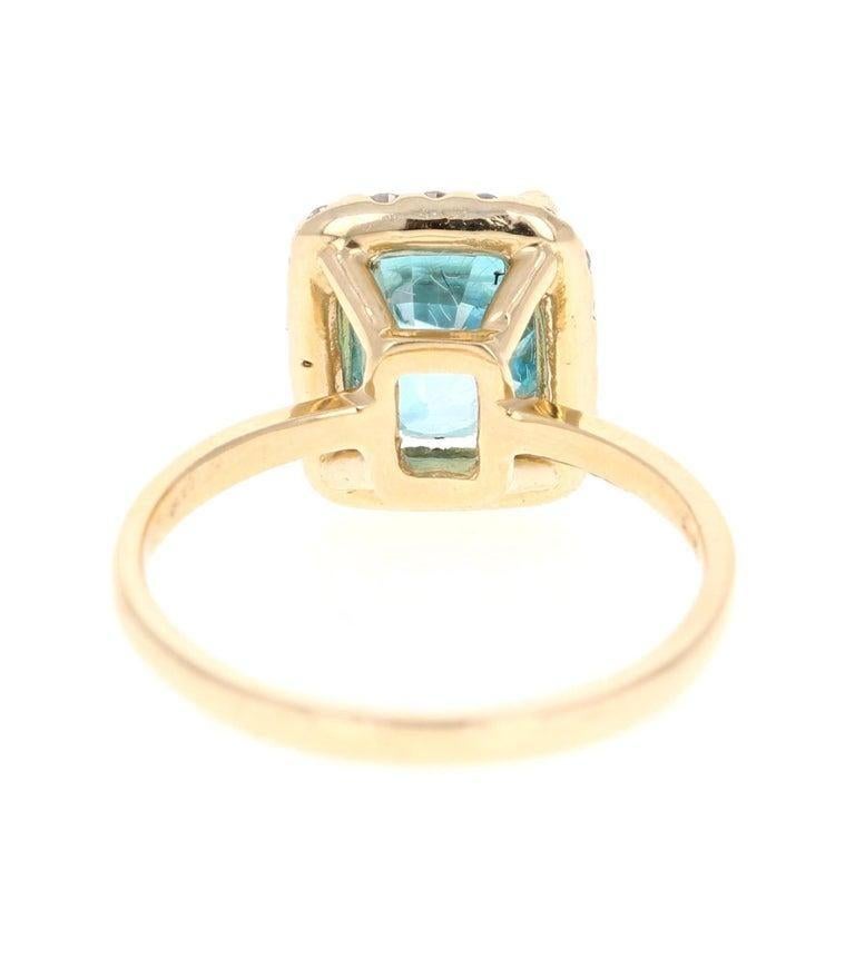 5,00 Karat Blauer Zirkon Diamant 14 Karat Gelbgold Ring (Kissenschliff) im Angebot