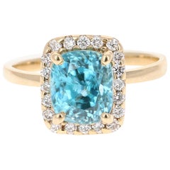 5.00 Carat Blue Zircon Diamond 14 Karat Yellow Gold Ring