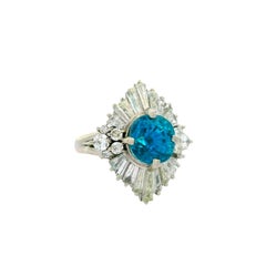 5.00 Carat Blue Zircon Diamond Platinum Burst Ring
