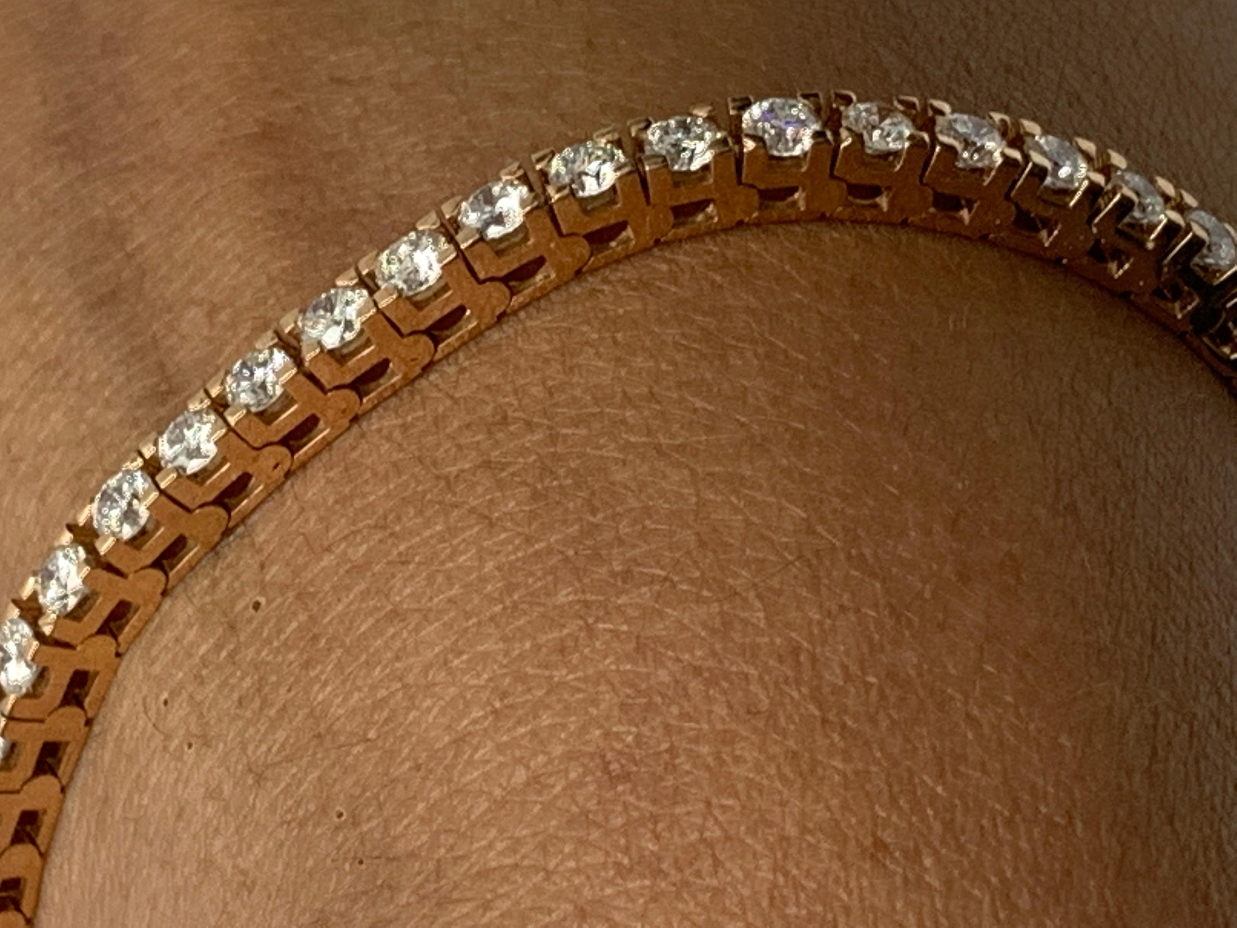 5.00 Carat Brilliant Cut Round Diamond Tennis Bracelet in 14K Rose Gold For Sale 4
