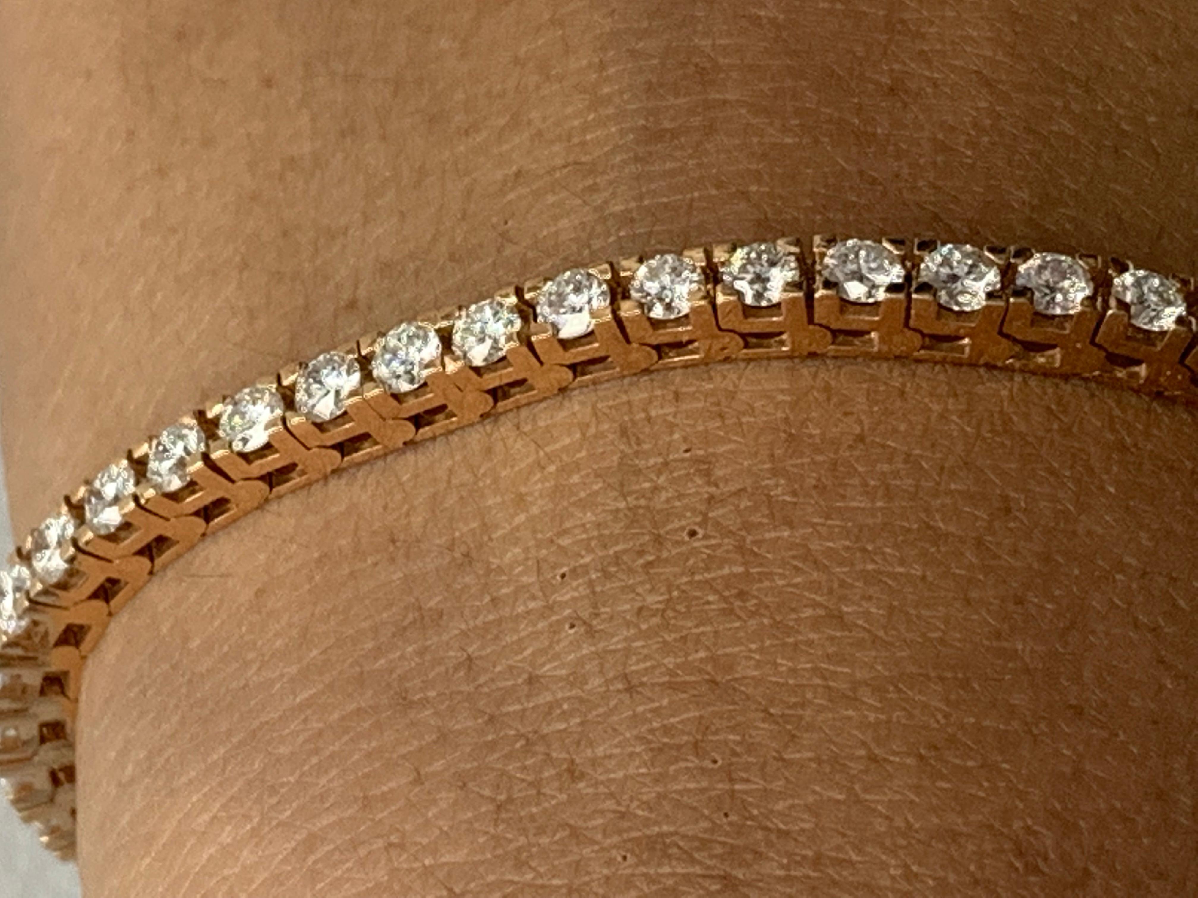 Modern 5.00 Carat Brilliant Cut Round Diamond Tennis Bracelet in 14K Rose Gold For Sale