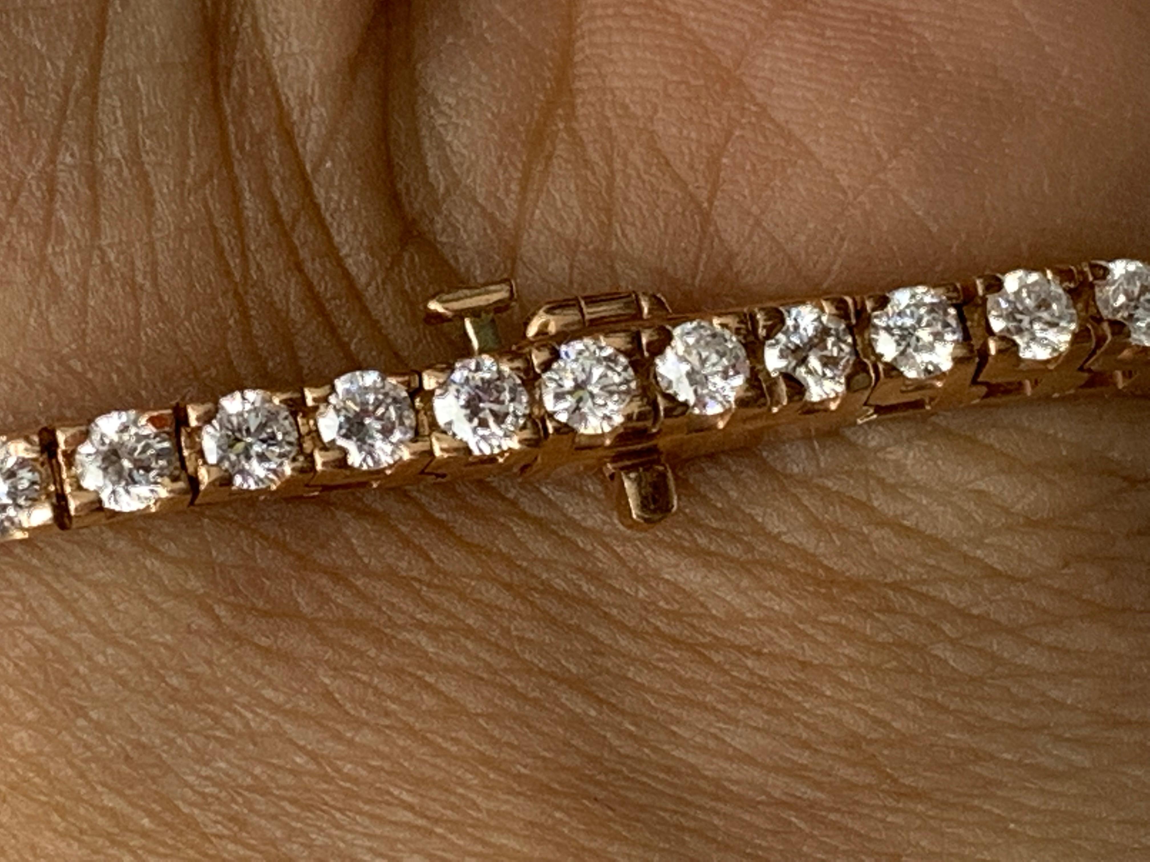 4.01 Carat Brilliant Cut Round Diamond Tennis Bracelet in 14K Rose Gold For Sale 2