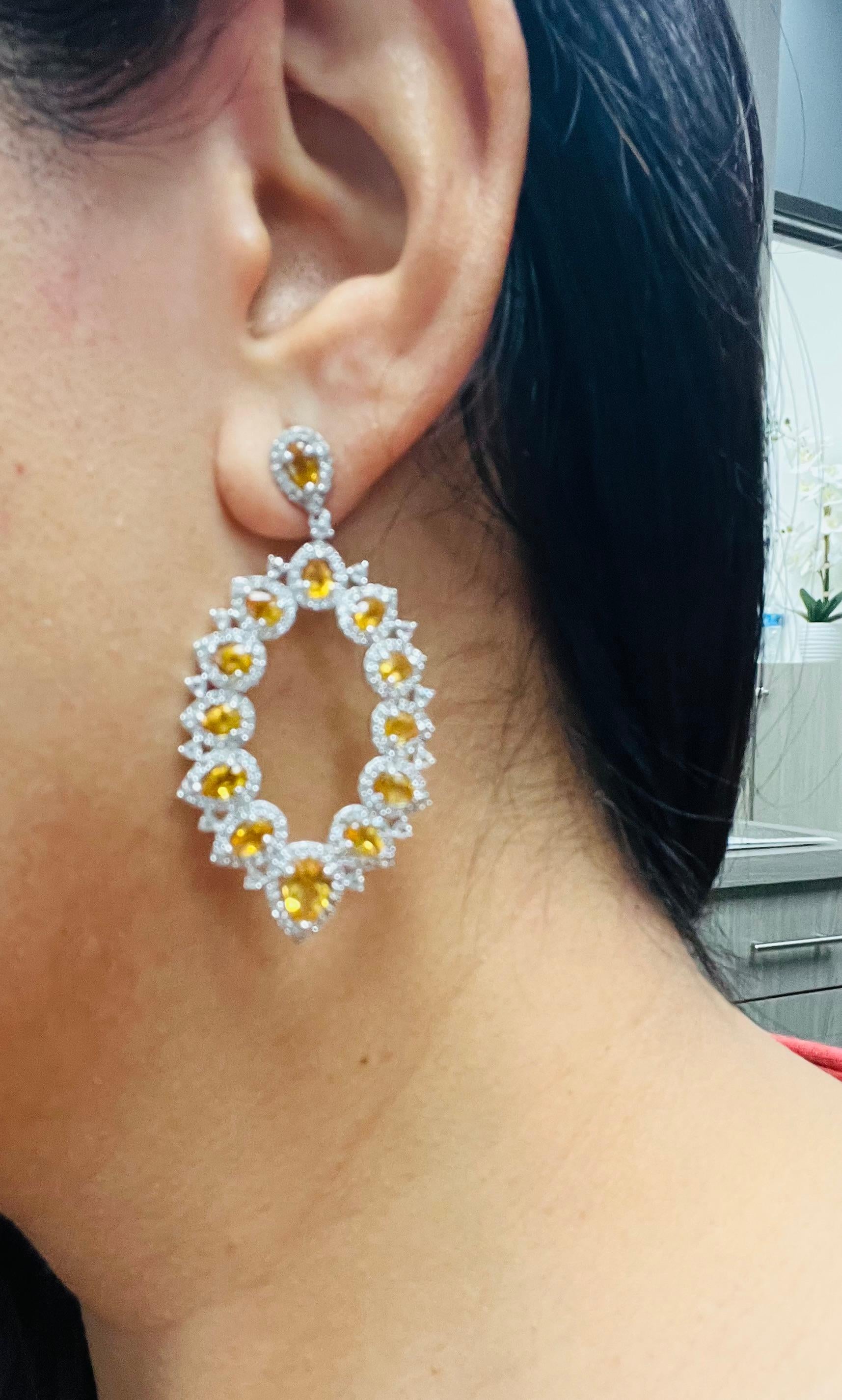 5.00 Carat Citrine White Topaz Silver Earrings In New Condition For Sale In Los Angeles, CA