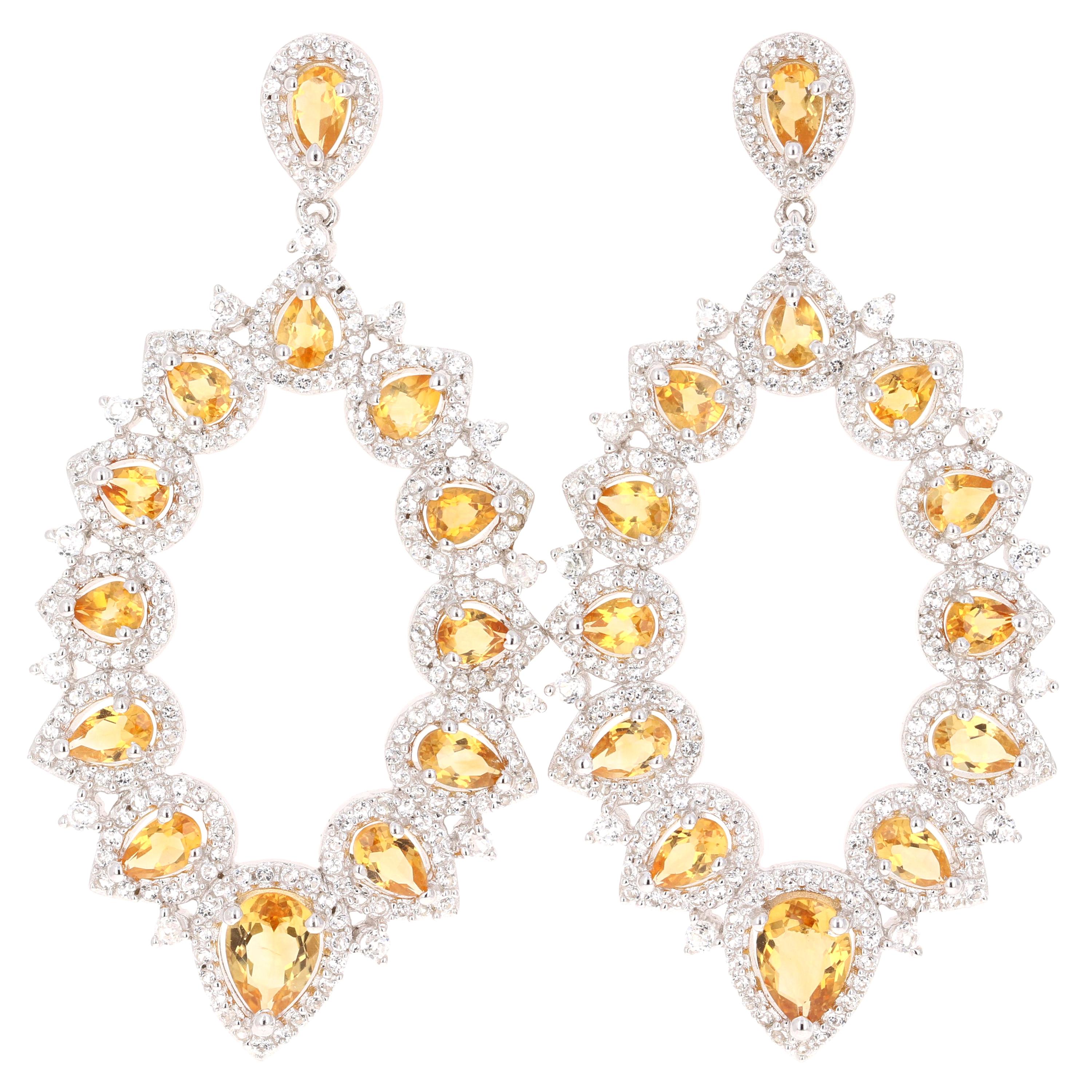 5.00 Carat Citrine White Topaz Silver Earrings For Sale