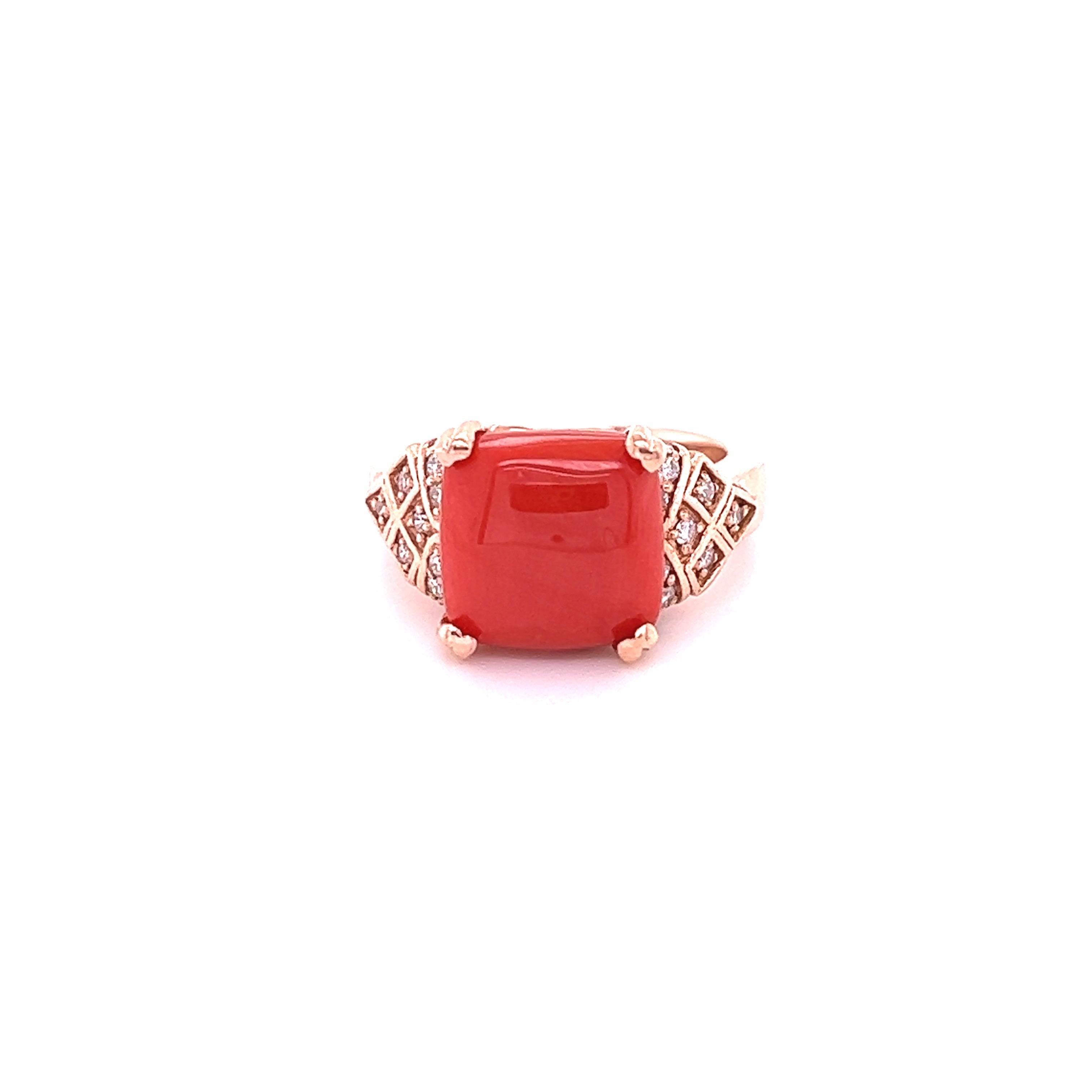 Contemporary 5.00 Carat Coral Diamond Rose Gold Cocktail Ring For Sale