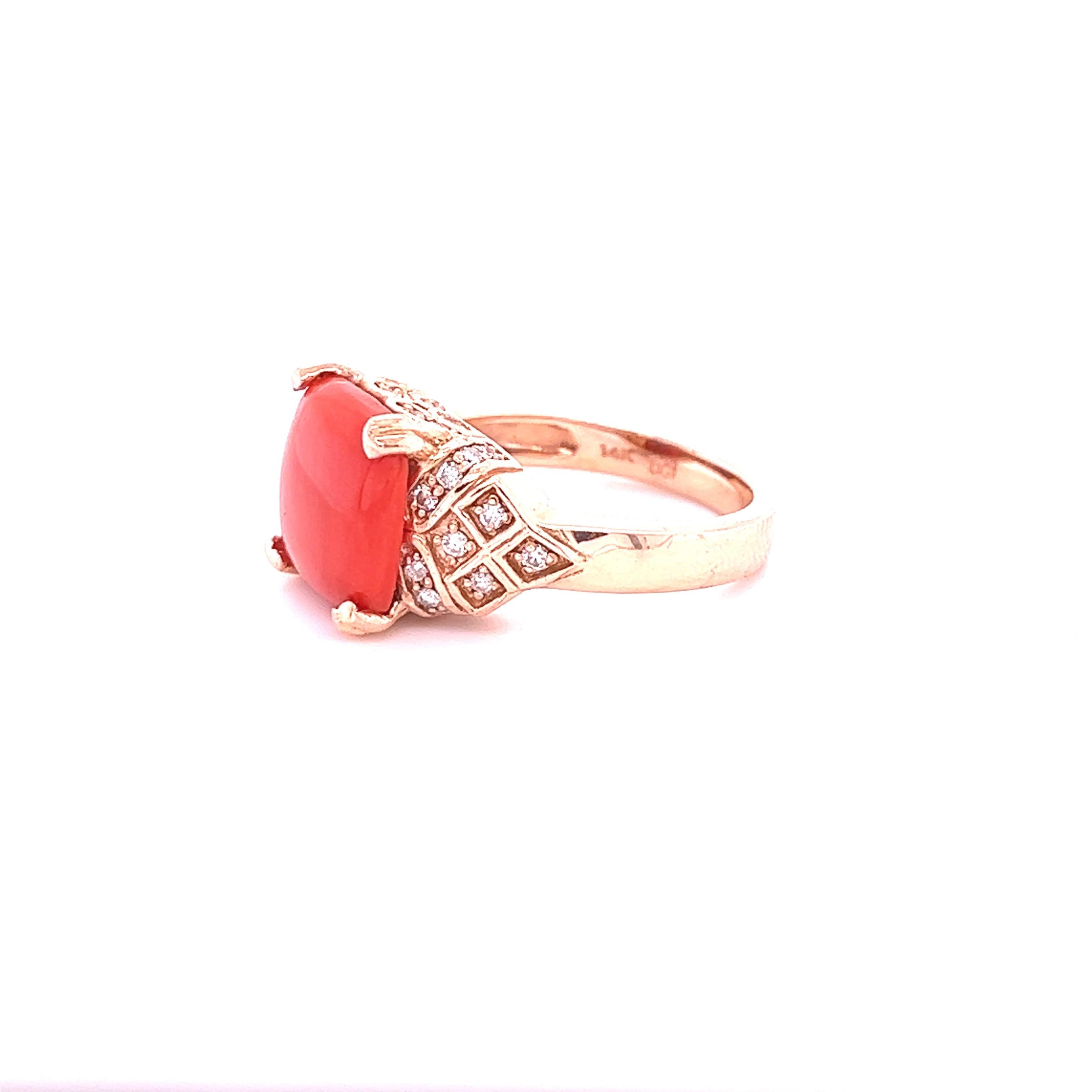 Women's 5.00 Carat Coral Diamond Rose Gold Cocktail Ring For Sale