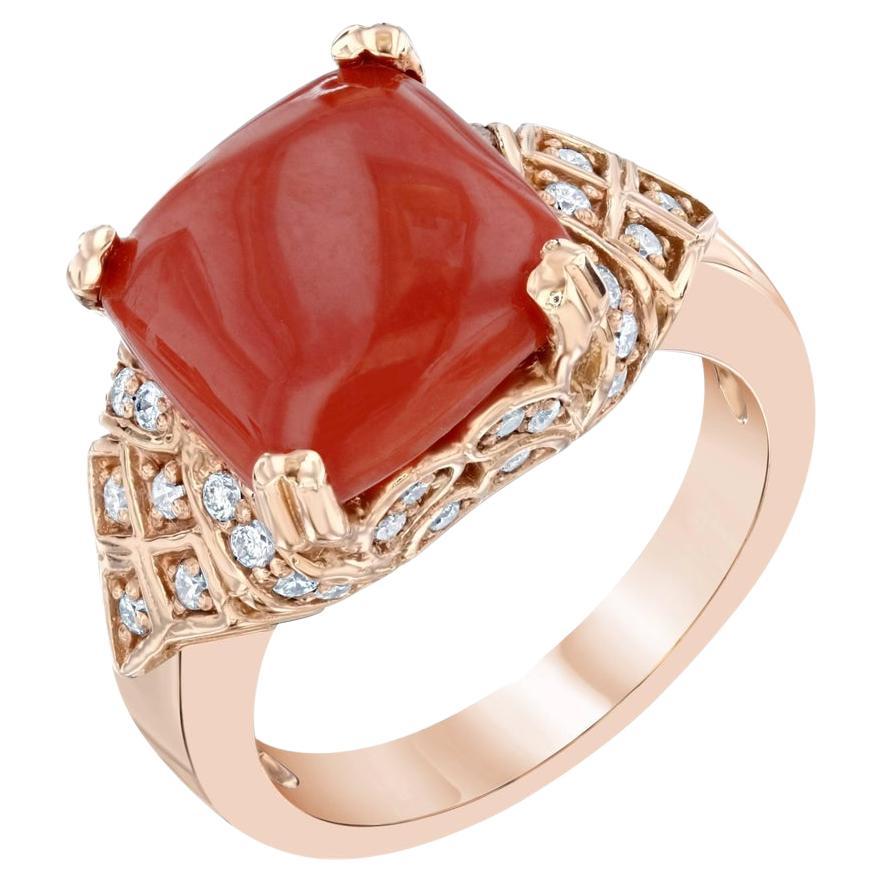 Bague cocktail en or rose avec diamants et corail de 5,00 carats