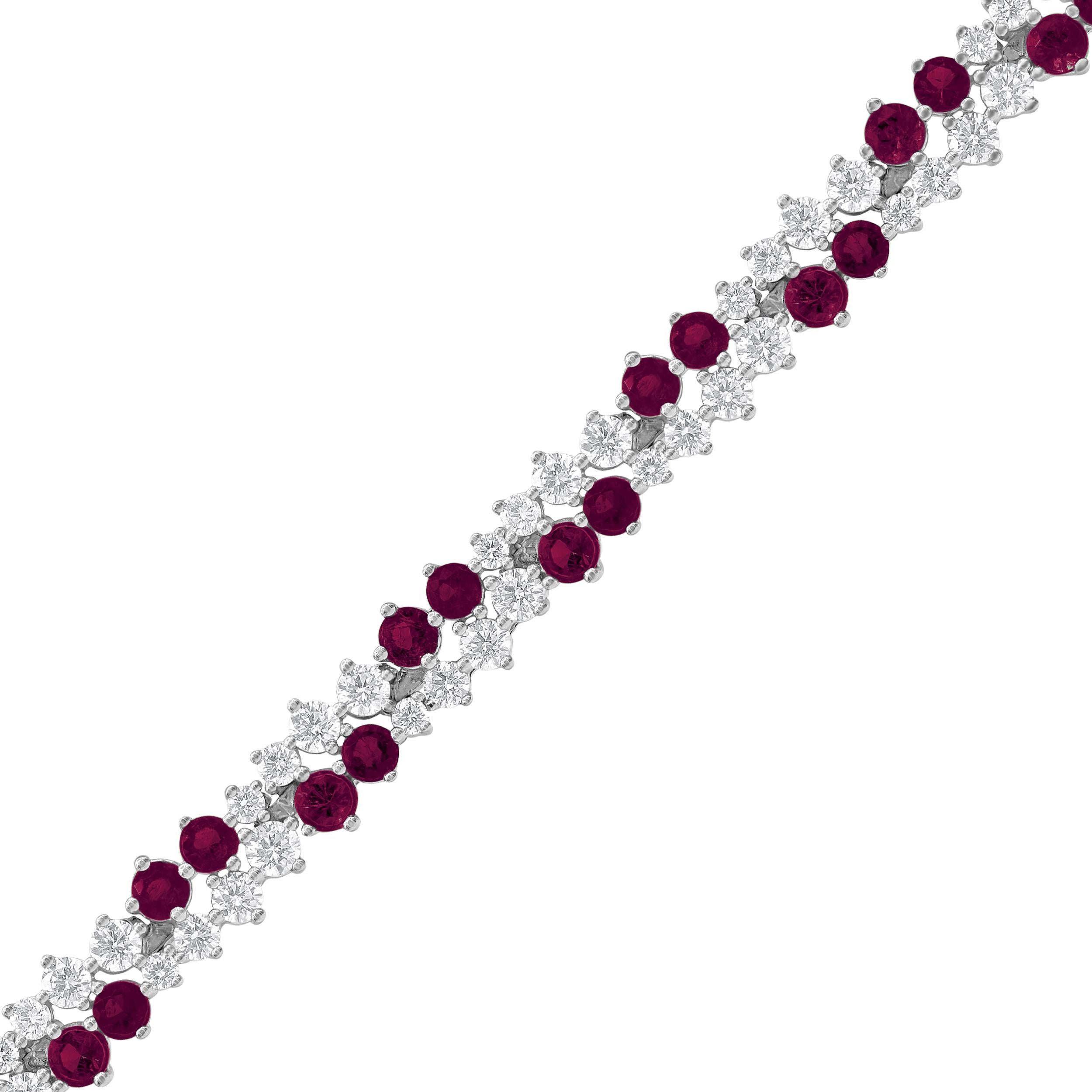 Romantic 5.00 Carat Diamond, 18K White Gold Ruby Link Bracelet For Sale