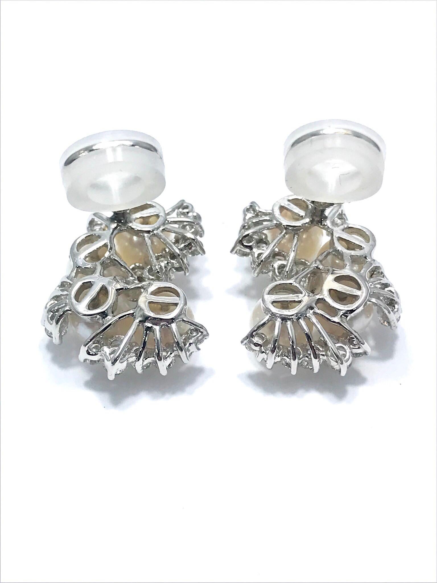 5.00 Carat Diamond and Cultured Pearl Platinum Clip Earrings (Rundschliff)