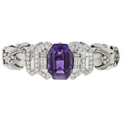 Vintage 5.00 Carat Diamond and Large Purple Amethyst 1940s Platinum Bracelet