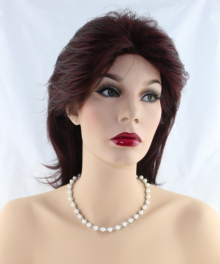 Contemporary 5.00 Carat Diamond and Pearl White Gold Necklace For Sale