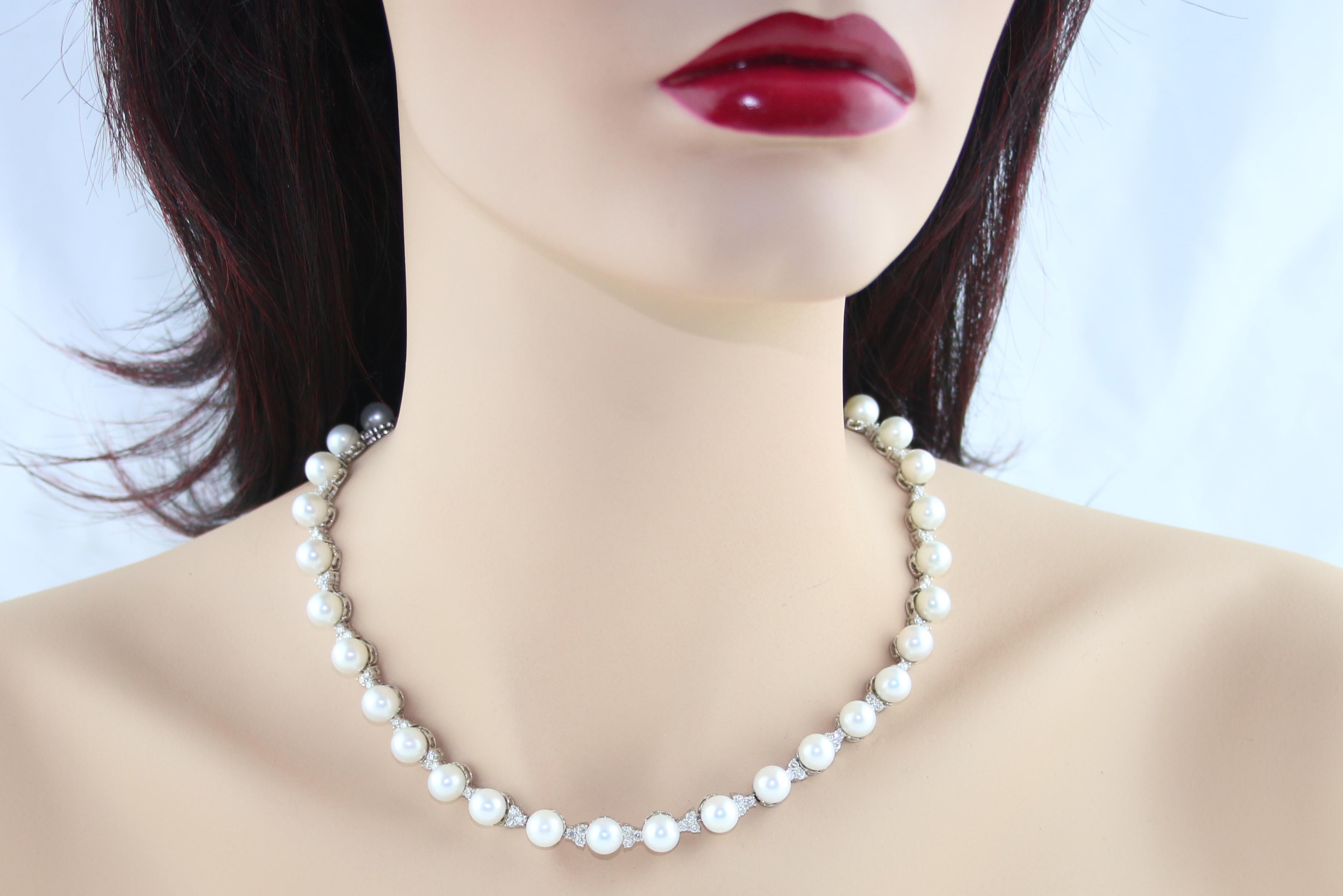 Contemporary 5.00 Carat Diamond and Pearl White Gold Necklace For Sale