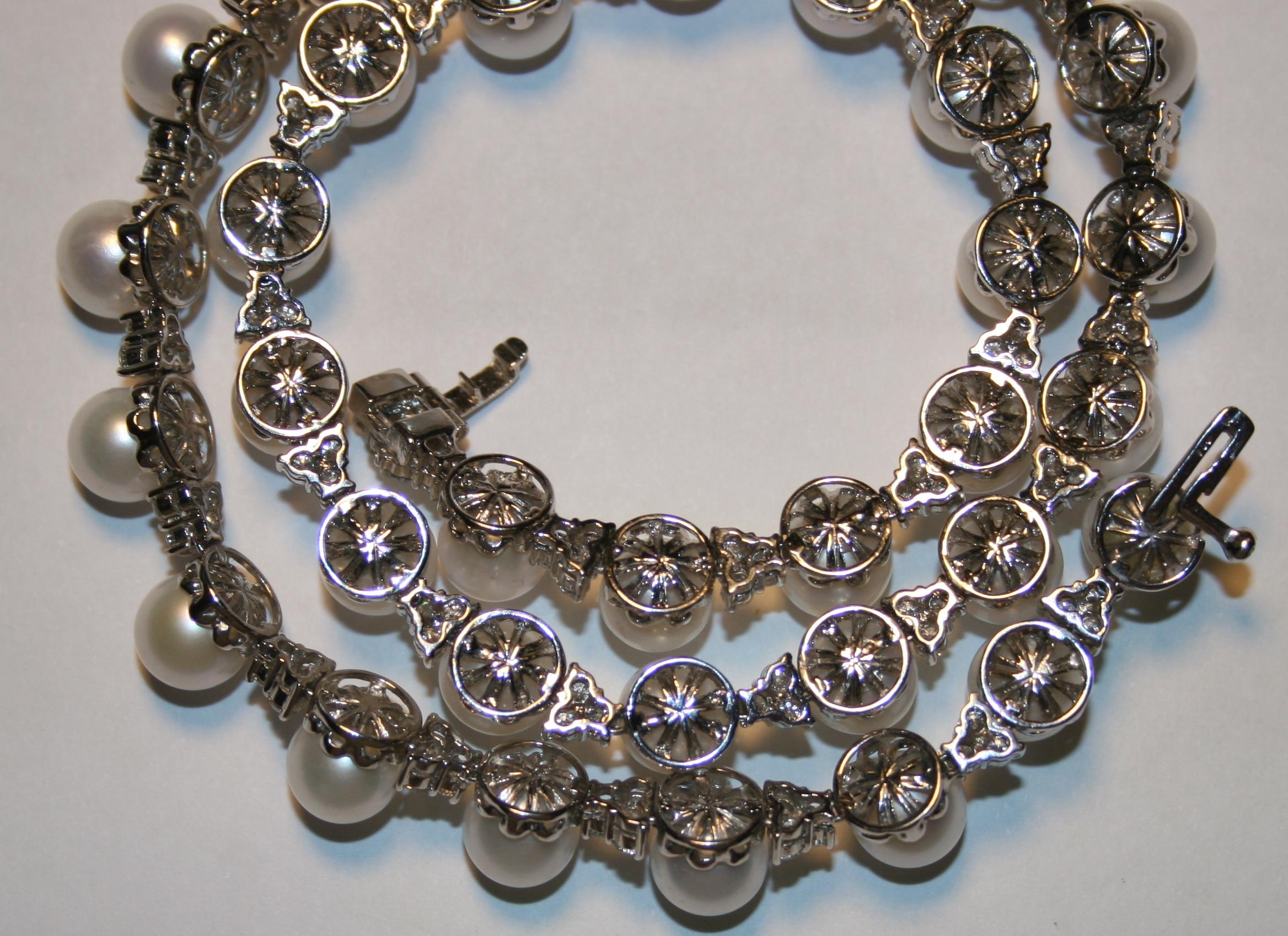 5.00 Carat Diamond and Pearl White Gold Necklace For Sale 2