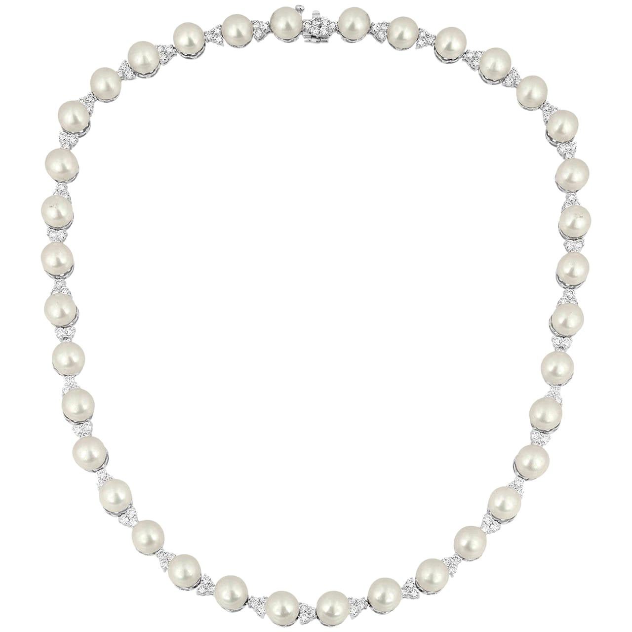 5.00 Carat Diamond and Pearl White Gold Necklace