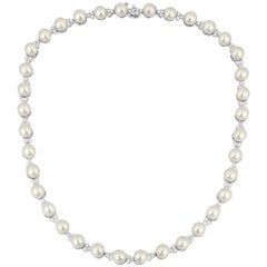 5.00 Carat Diamond and Pearl White Gold Necklace