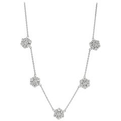 5.00 Carat Diamond Cluster Flower Necklace G SI 14 Karat White Gold