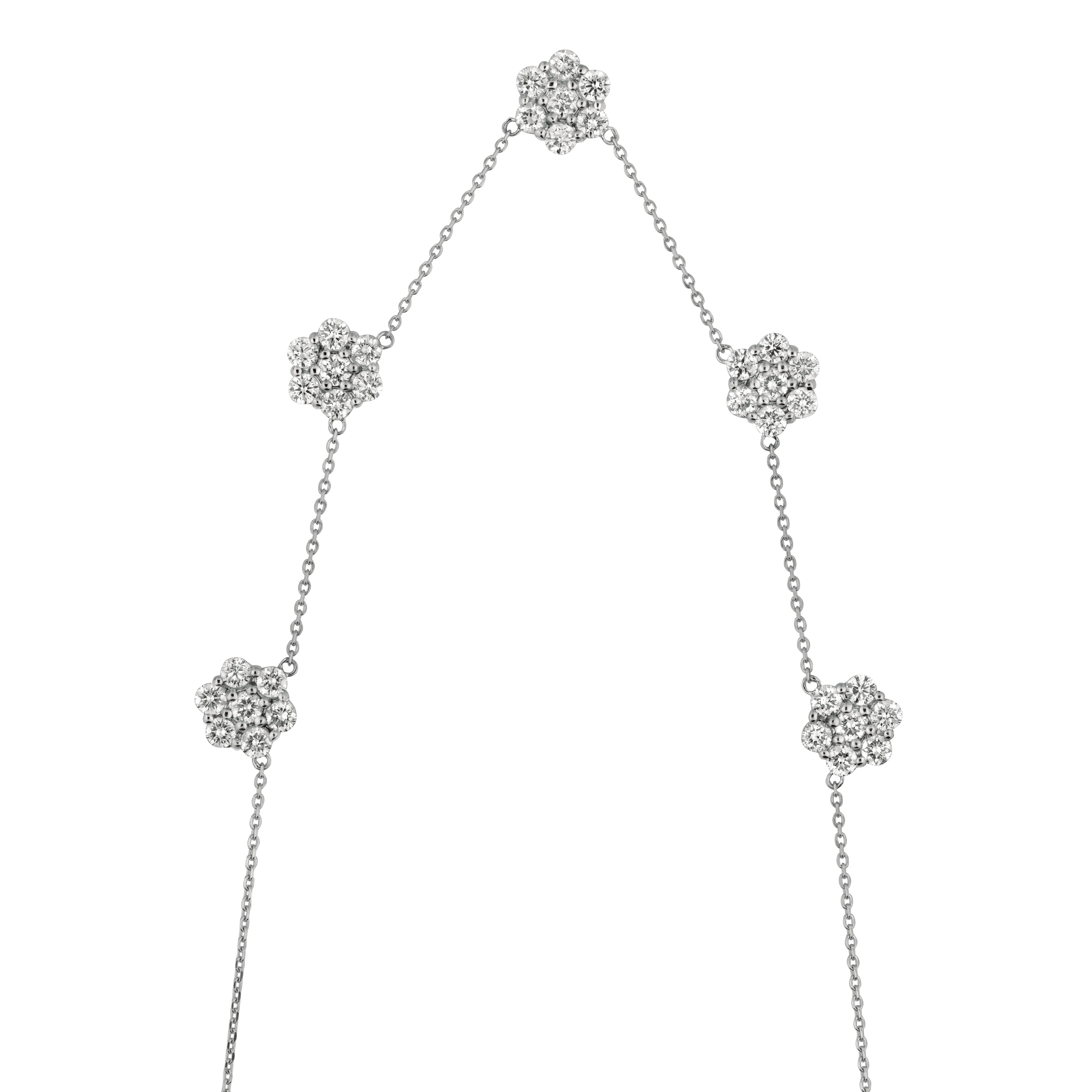 5,00 Karat Diamant-Cluster-Blumen-Halskette G SI 14 Karat Weißgold (Zeitgenössisch) im Angebot