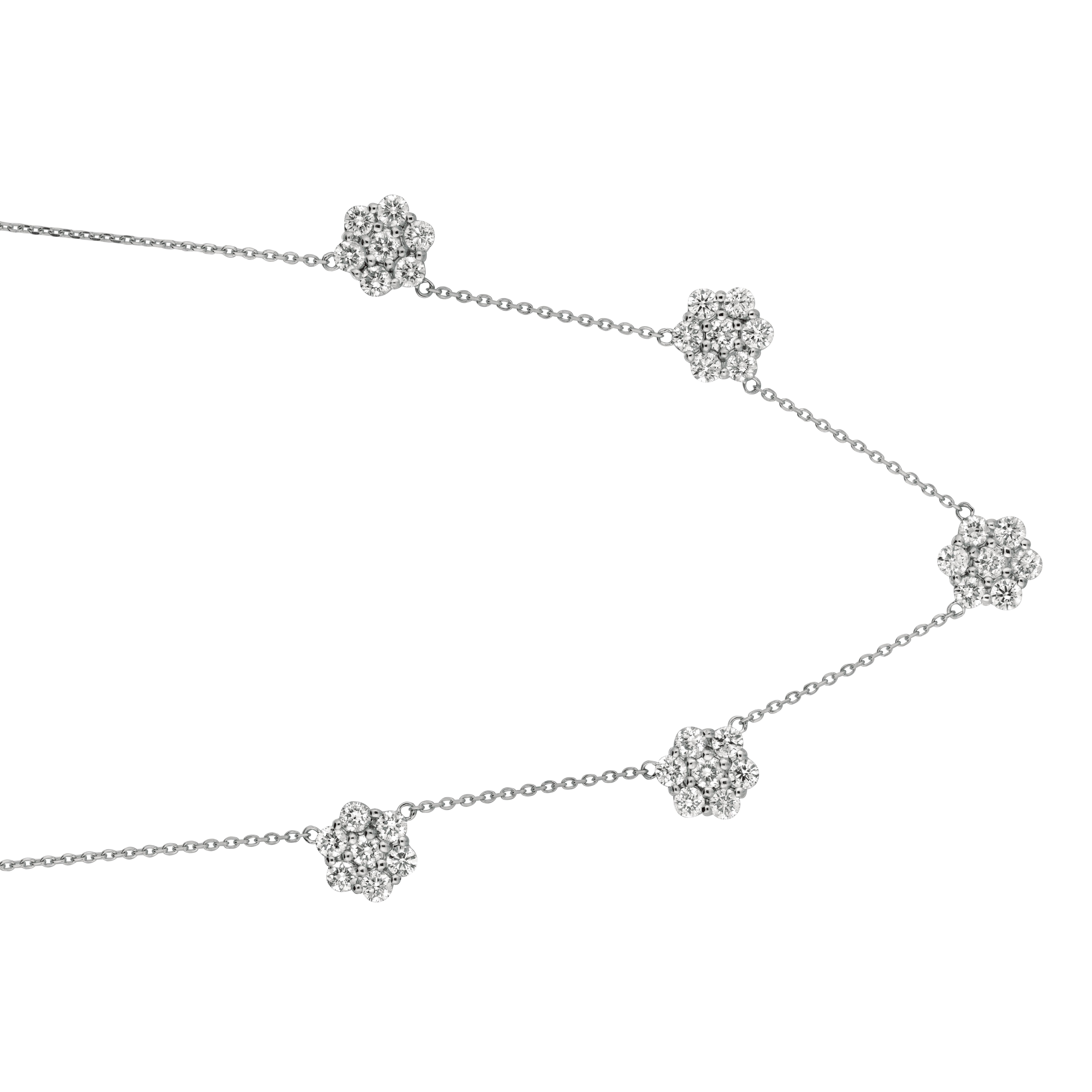 5,00 Karat Diamant-Cluster-Blumen-Halskette G SI 14 Karat Weißgold (Rundschliff) im Angebot