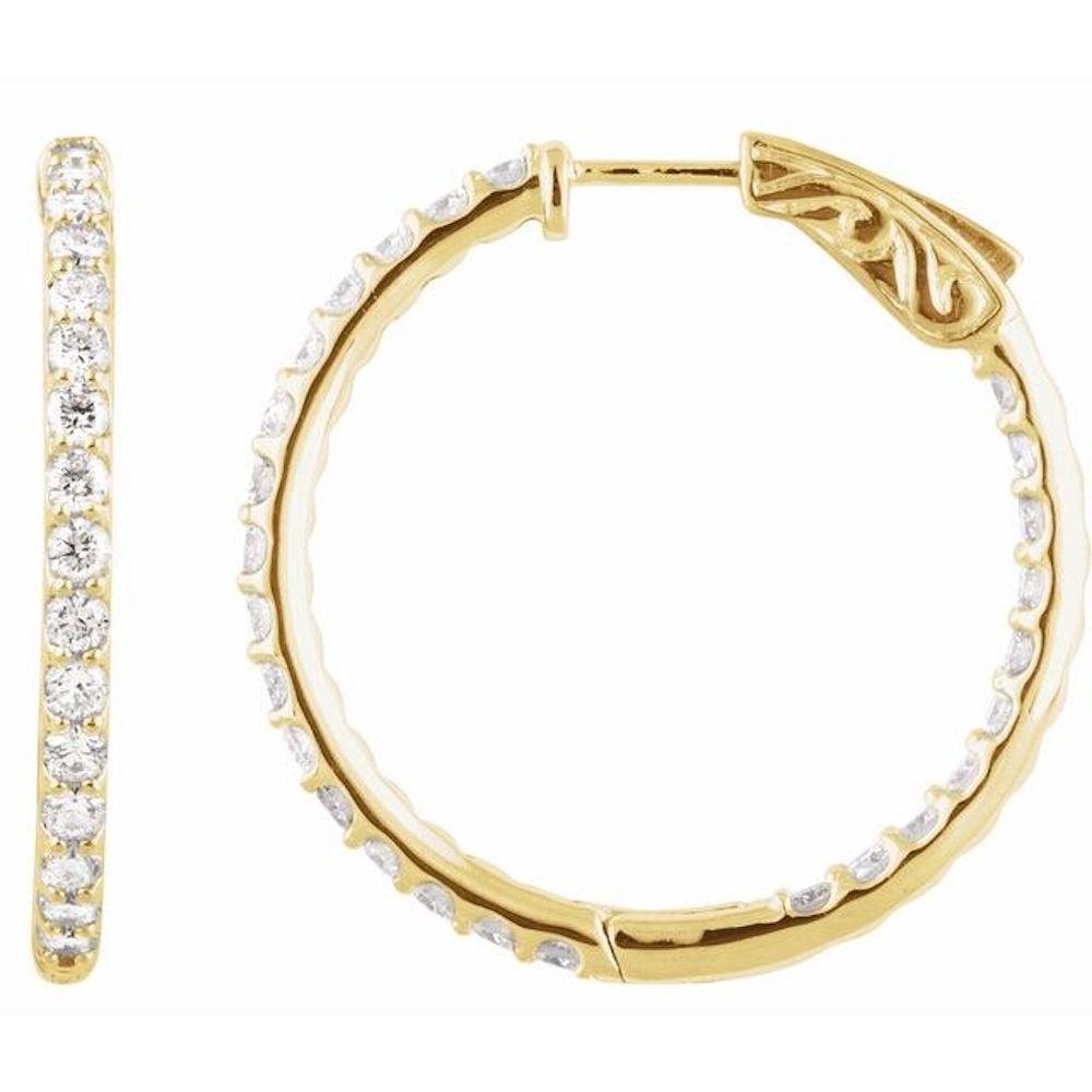 Contemporary 5.00 Carat Diamond Hoops Inside-Outside, Choose Rose, White or Yellow For Sale