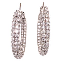 5.00 Carat Diamond in and Out Hoop Earrings Lever Back 18 Karat White Gold