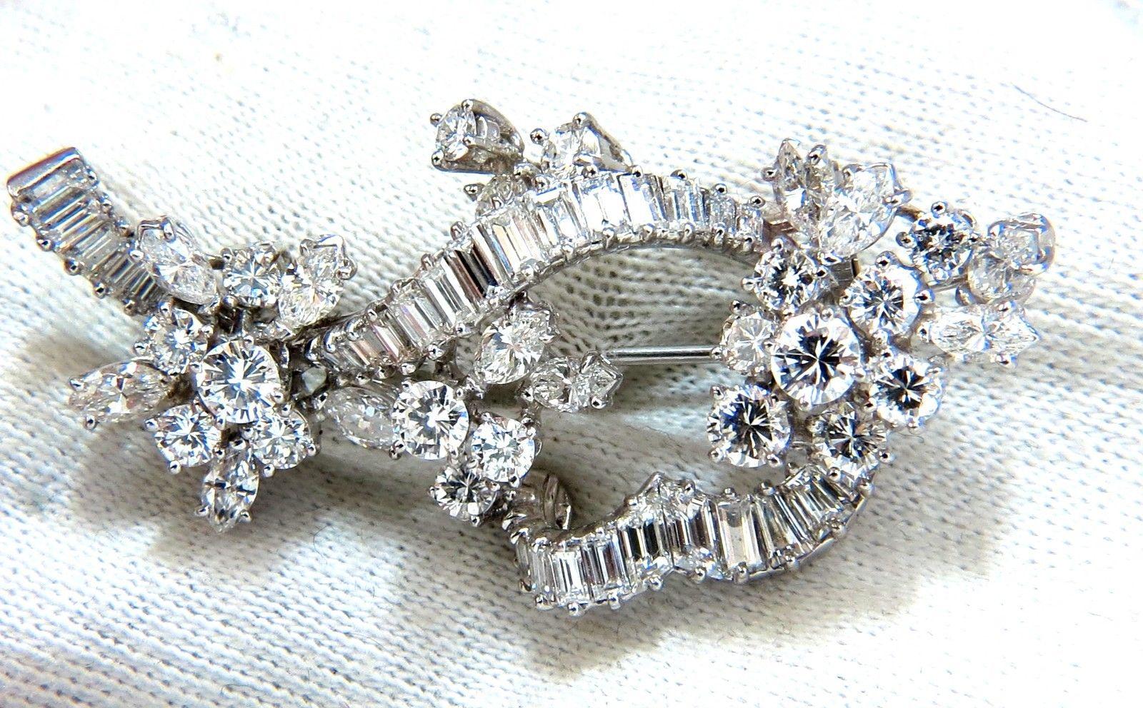 Round Cut 5.00 Carat Diamonds Cluster Brooch Pendant Pin Platinum Estate Cluster Cocktail For Sale