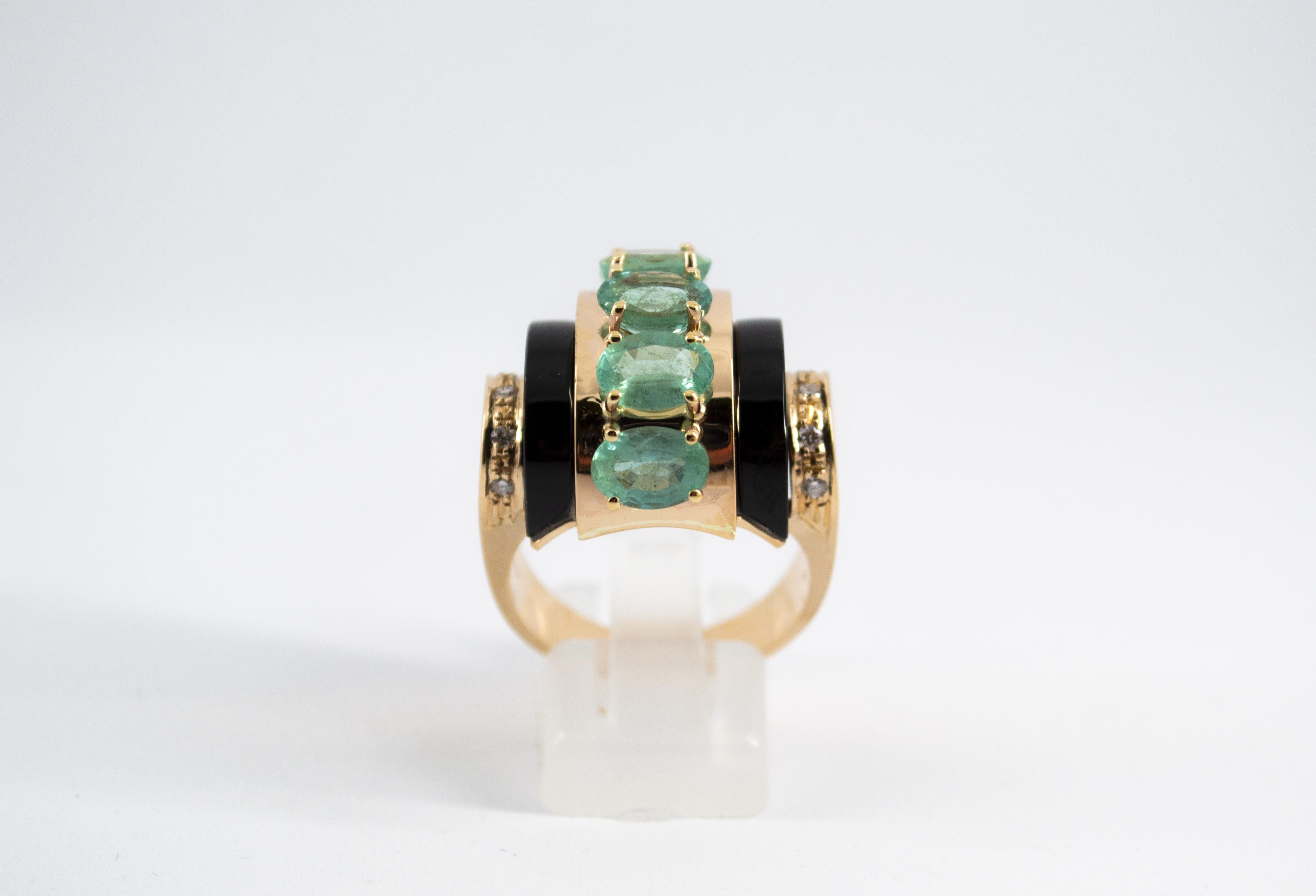 This Ring is made of 14K Yellow Gold.
This Ring has 0.15 Carats of White Diamonds.
This Ring has 5.00 Carats of Emeralds.
This Ring has Onyx.
This Ring is available also with Rubies.
Size ITA: 20 USA: 9 1/4
We're a workshop so every piece is