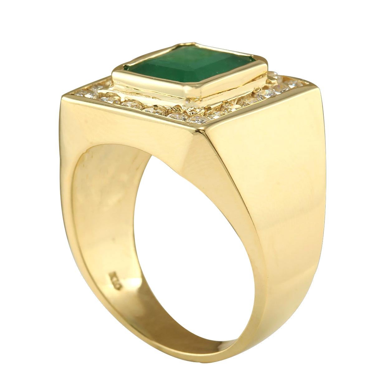 Emerald Cut Men's Emerald Diamond Ring In 14 Karat Yellow Gold  For Sale