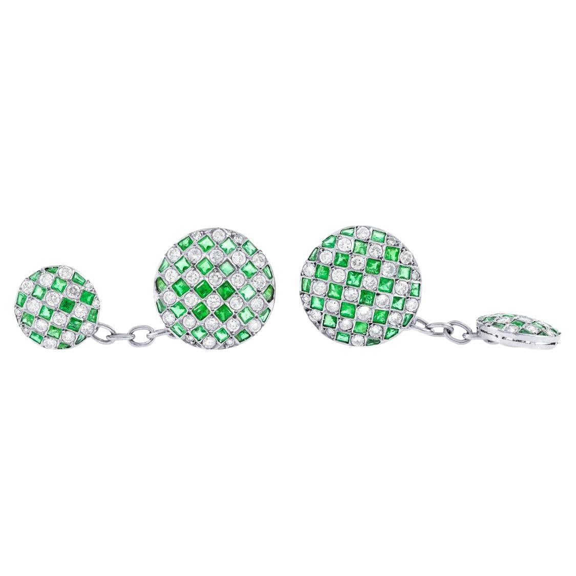 5.00 Carat Emerald & 2.00 Carat Diamond Cufflinks