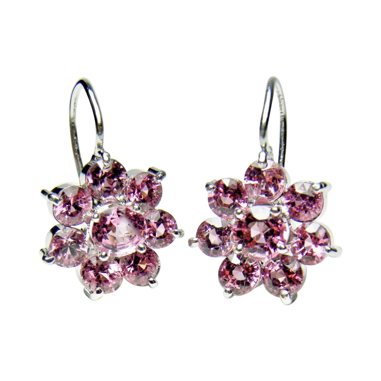 Estate Art Deco style Pink-Rose Spinel Daisy Dangle Earrings 18K