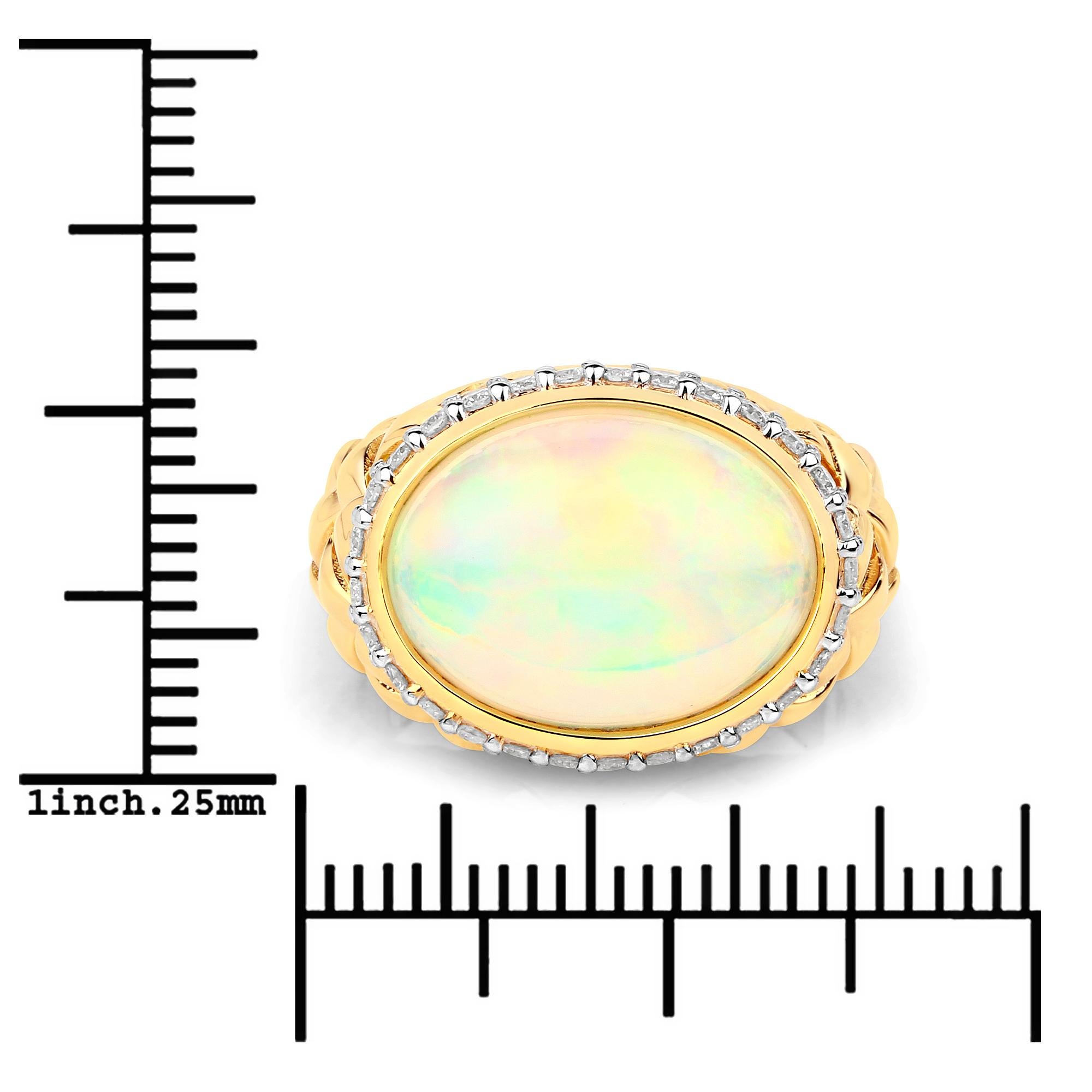 5.00 Carat Ethiopian Opal and Diamond 14 Karat Yellow Gold Ring In New Condition In Great Neck, NY