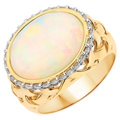 5.00 Carat Ethiopian Opal and Diamond 14 Karat Yellow Gold Ring