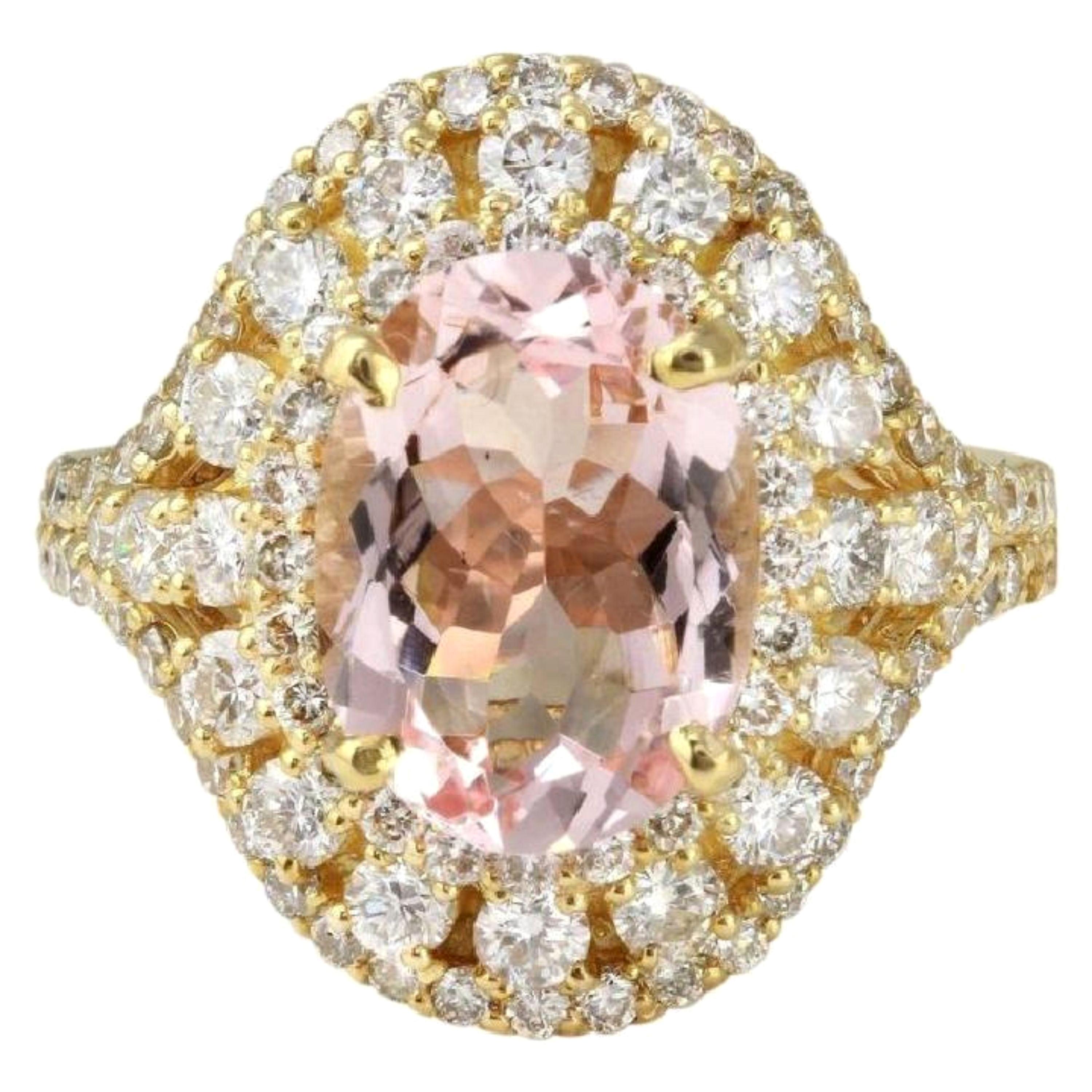 5.00 Carat Exquisite Natural Morganite and Diamond 14 Karat Solid Gold Ring For Sale