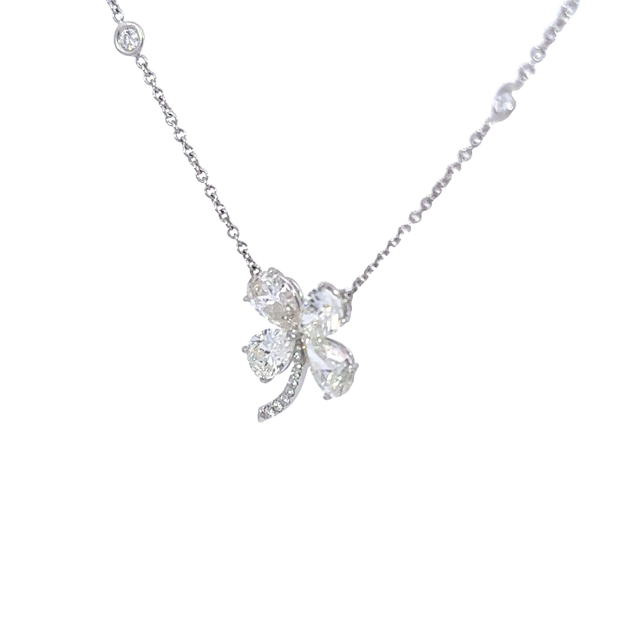 Modern 5.00 Carat  F VVS2 Pear Shaped Diamond Clover Pendant For Sale