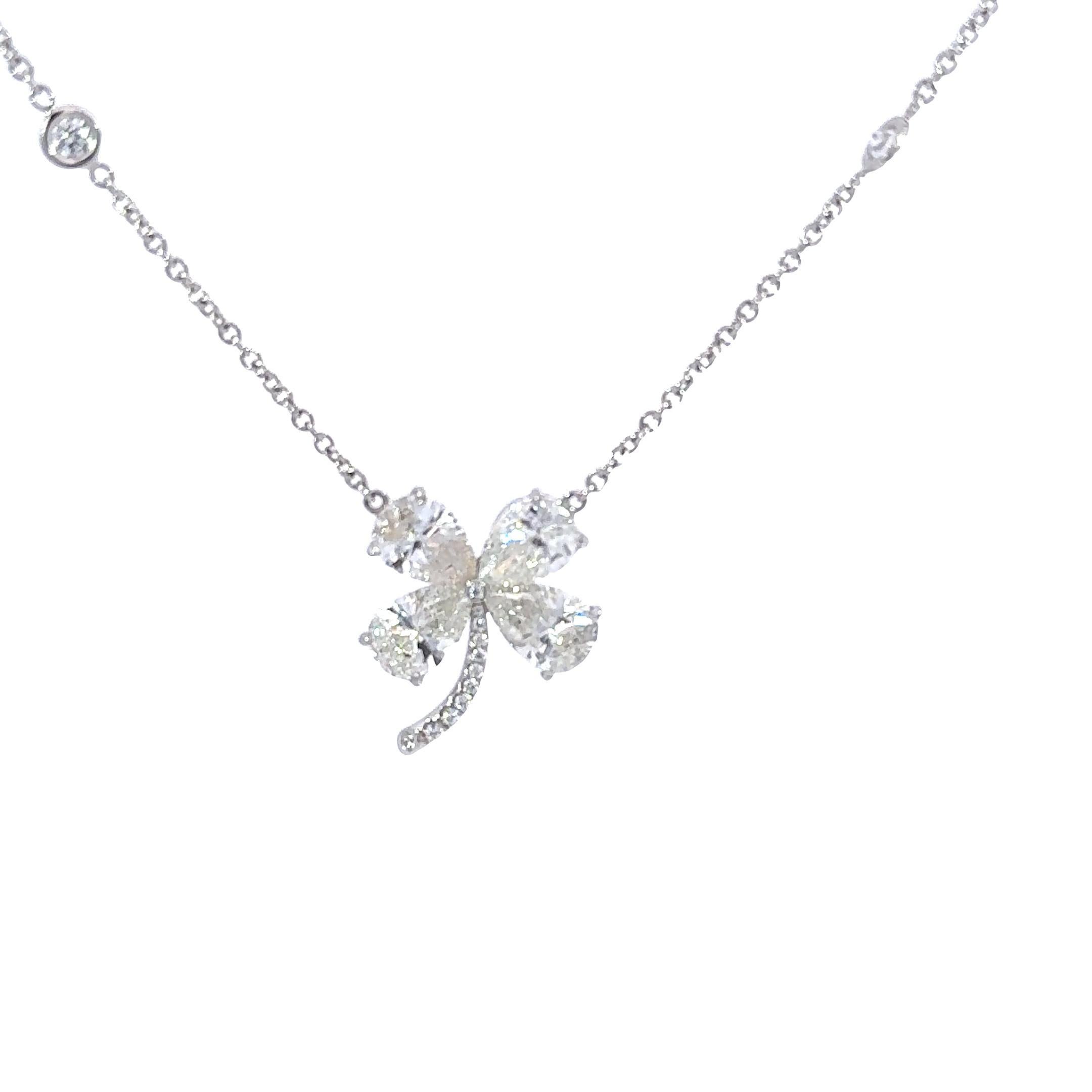 Pear Cut 5.00 Carat  F VVS2 Pear Shaped Diamond Clover Pendant For Sale