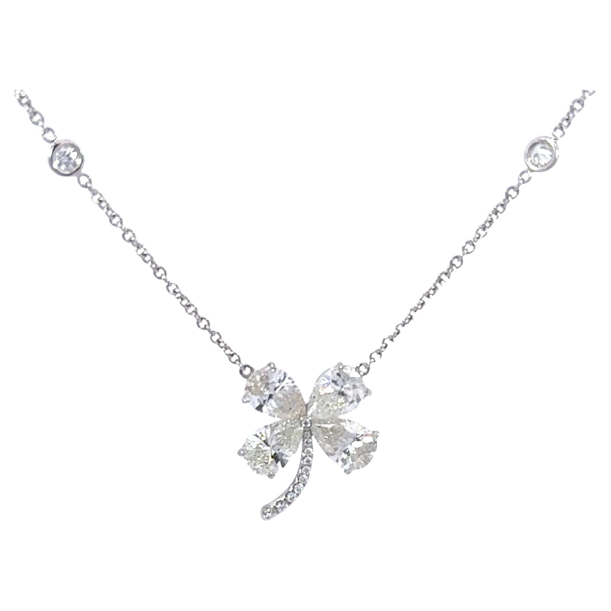 5.00 Carat  F VVS2 Pear Shaped Diamond Clover Pendant For Sale