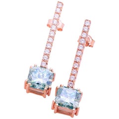 5.00 Carat Fancy Green Radiant Moissanite & Diamonds 18 Karat Rosé Gold Earrings