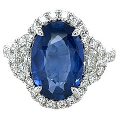 5.00 Carat GIA Certified Ceylon Sapphire 
Diamond Ring in Platinum