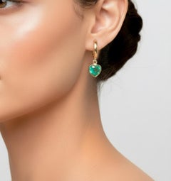 5.00 Carat Heart Shape Colombian Emerald 18 Karat Yellow Gold Dangles