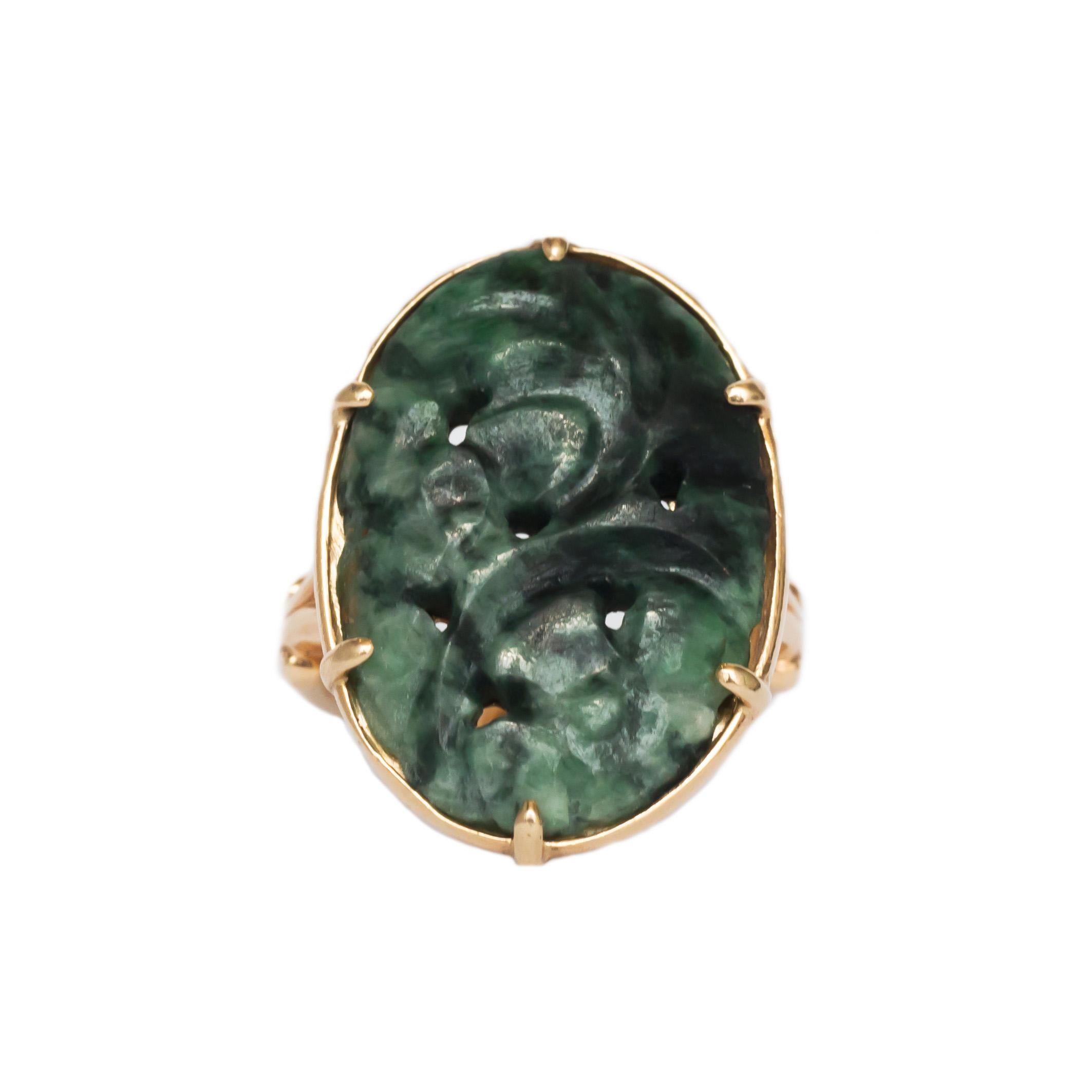 5.00 Carat Jade Yellow Gold Cocktail Ring For Sale