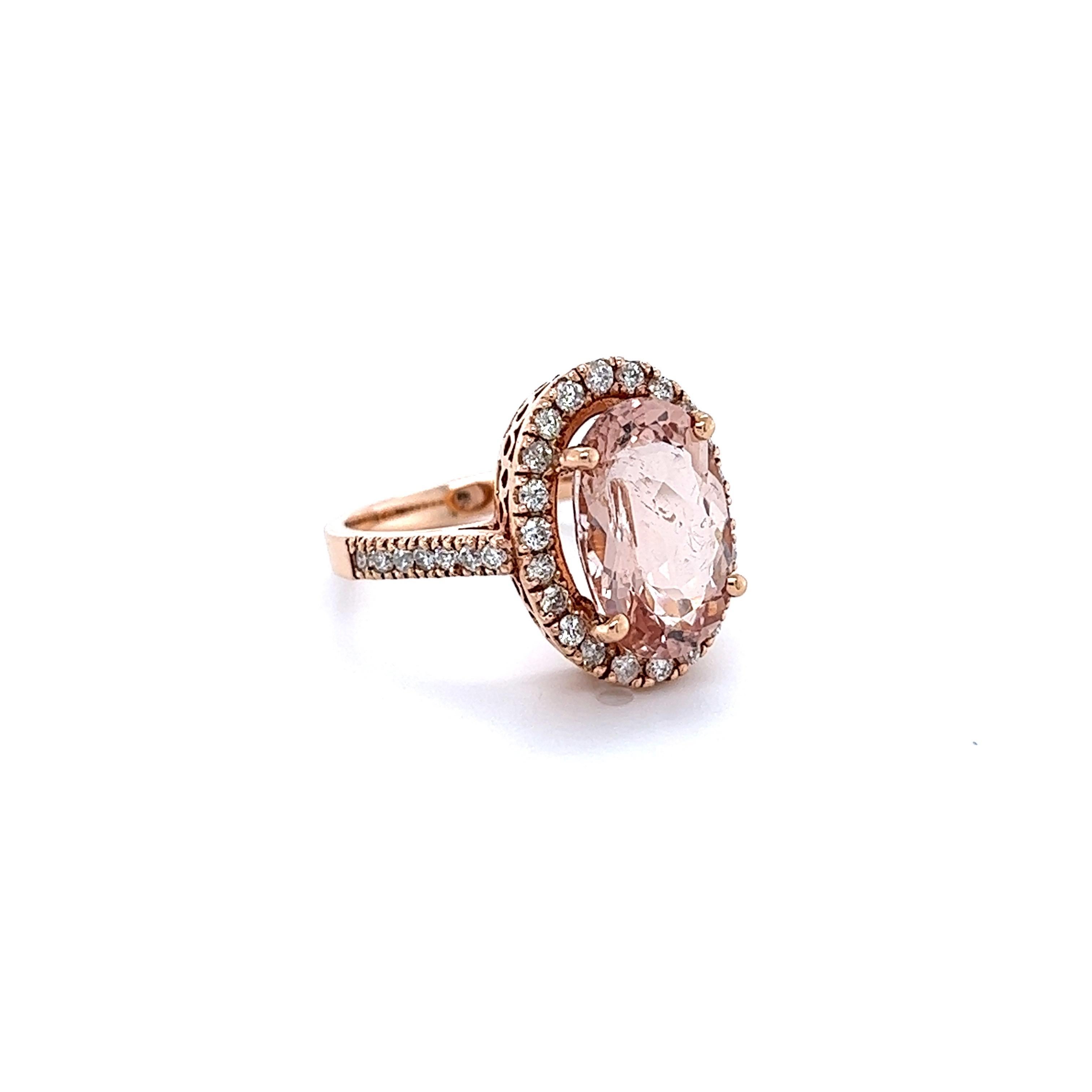 Contemporary 5.00 Carat Morganite Diamond Rose Gold Engagement Ring For Sale