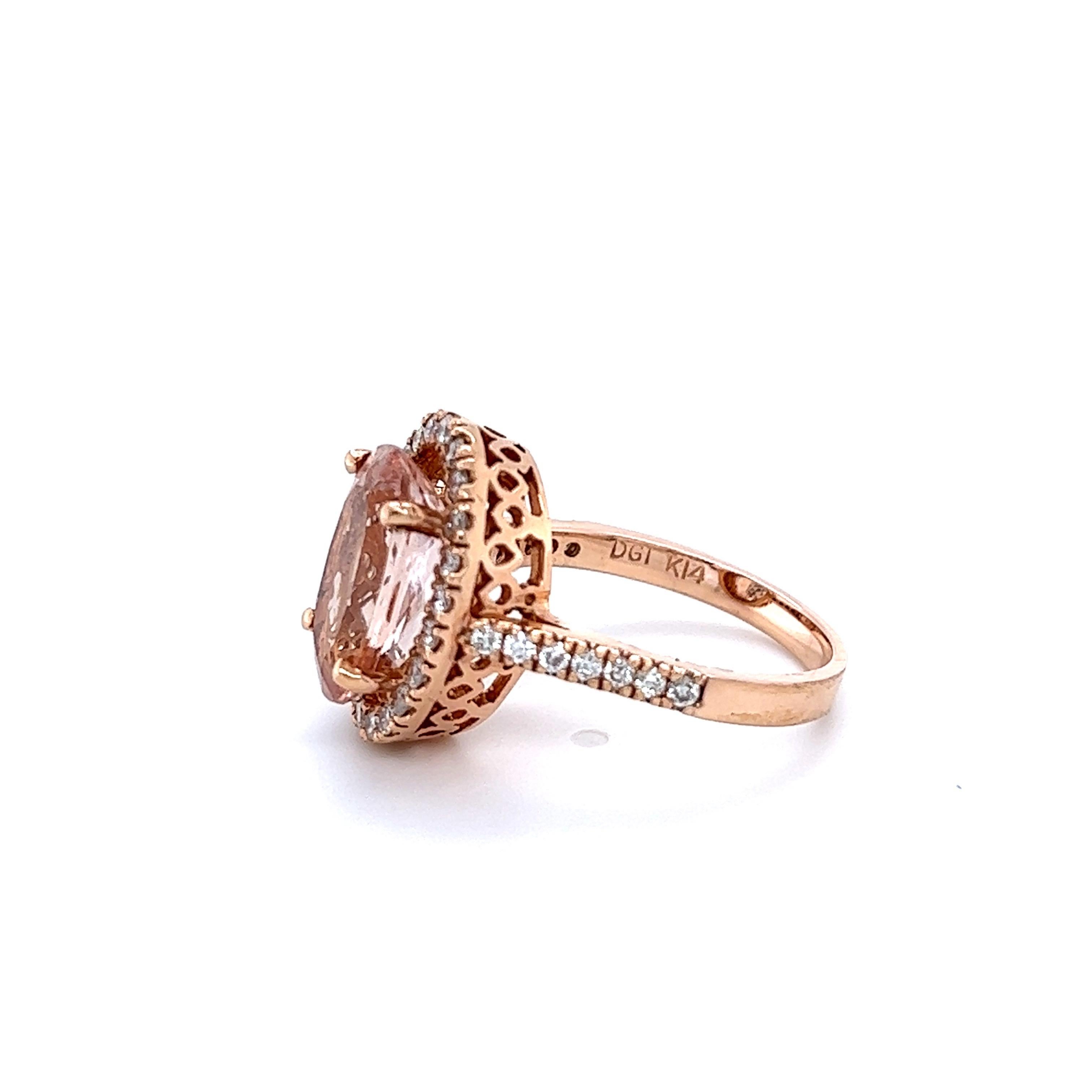Oval Cut 5.00 Carat Morganite Diamond Rose Gold Engagement Ring For Sale