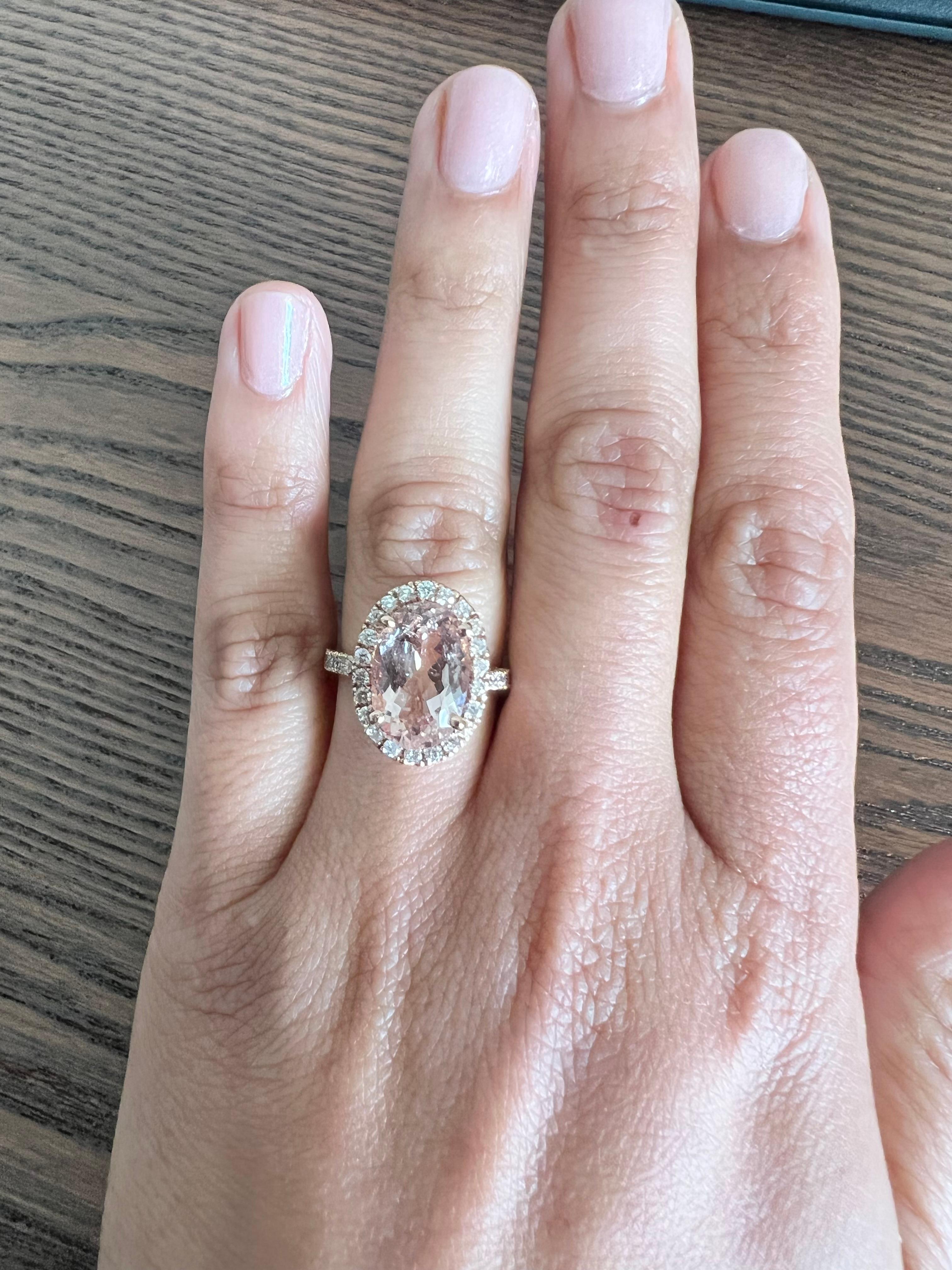 5.00 Carat Morganite Diamond Rose Gold Engagement Ring In New Condition For Sale In Los Angeles, CA