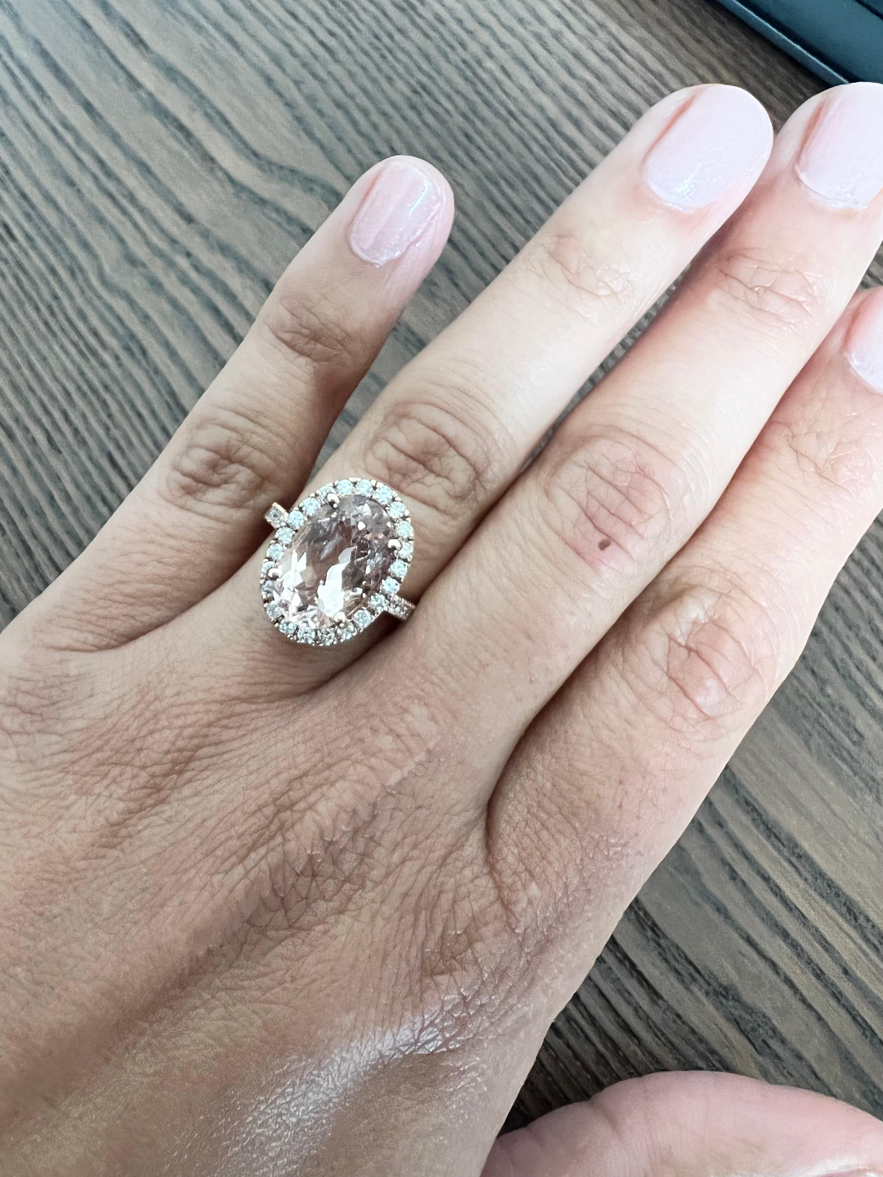 Women's 5.00 Carat Morganite Diamond Rose Gold Engagement Ring For Sale