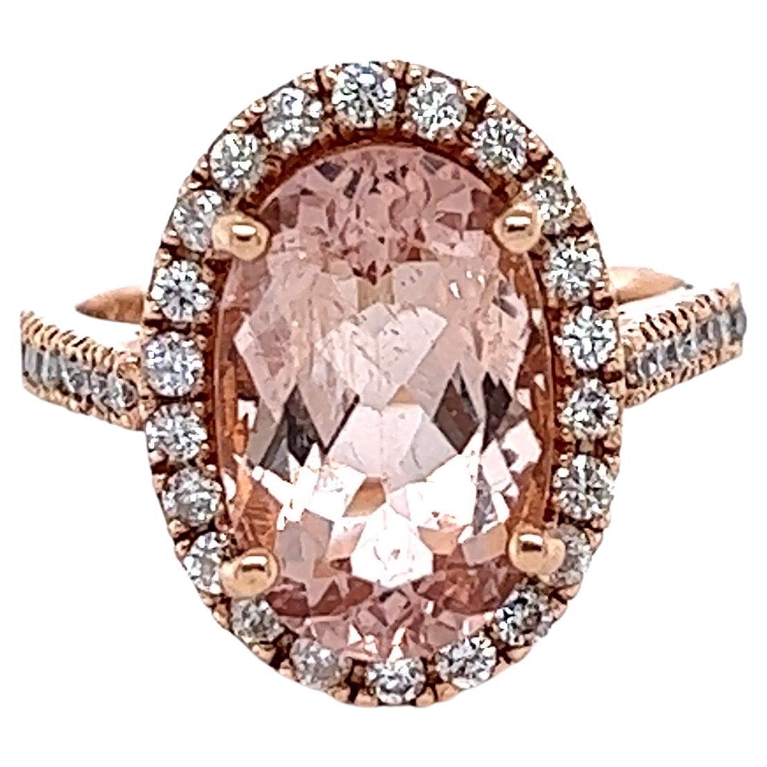 5.00 Carat Morganite Diamond Rose Gold Engagement Ring For Sale