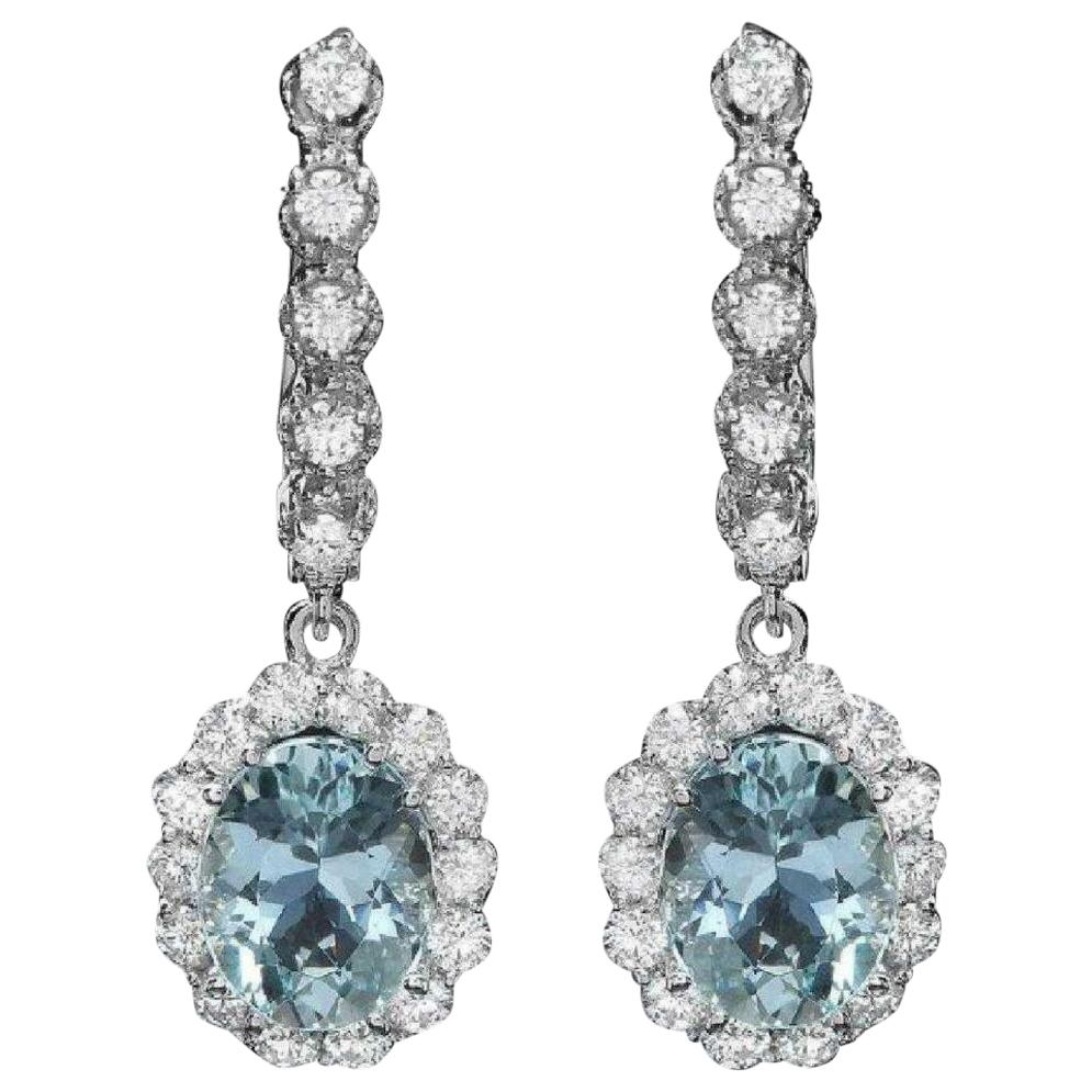 5.00 Carat Natural Aquamarine and Diamond 14 Karat Solid White Gold Earrings For Sale