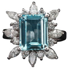 Anello con acquamarina naturale da 5,00 carati e diamante in oro bianco massiccio da 14 carati