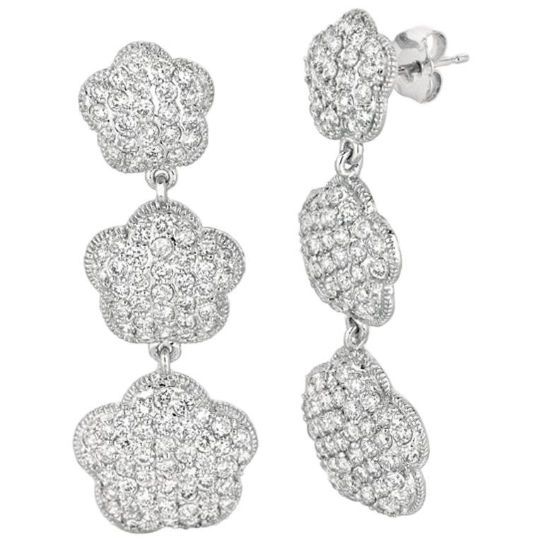5.00 Carat Natural Diamond Drop Earrings G SI 14 Karat White Gold For Sale
